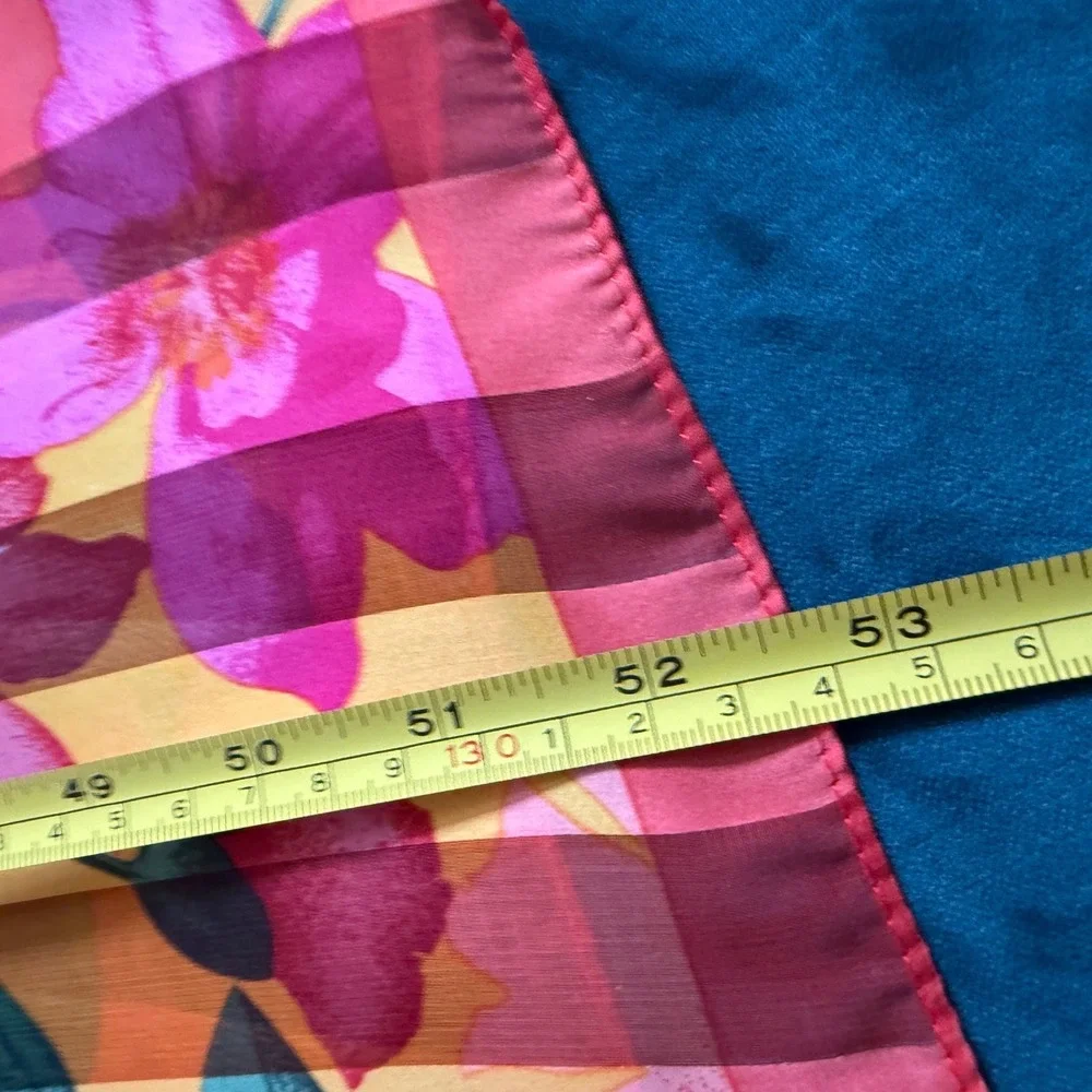 Vintage Floral Sheer Scarf‎ Lot of 2 Blue Purple Poppy Pink Wild Rose Oblong